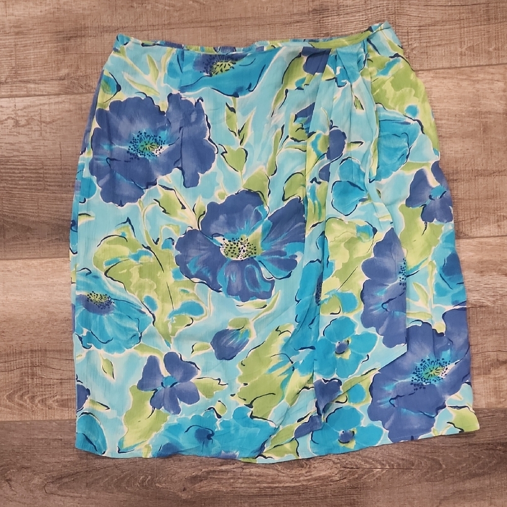 ST TROPAZ Carole‎ Little Tropical Blue Floral Skirt Size: XL Festival